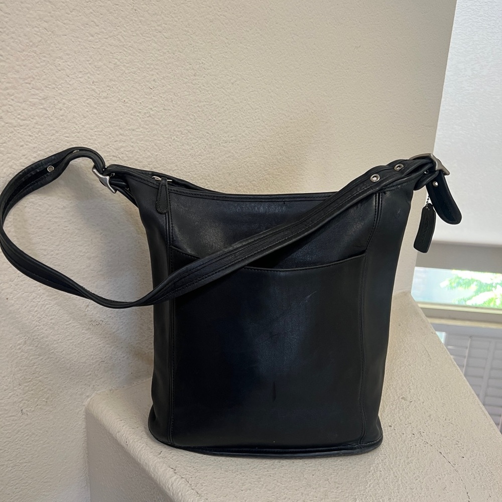 Coach Vintage Black Leather Slim Legacy Nickel Hardware Duffle Sac Bag